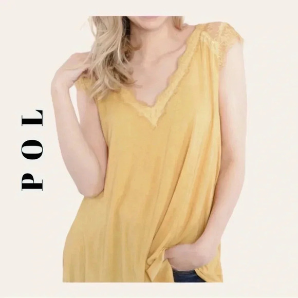 POL LACE SHOULDERS MUSTARD YELLOW IN‎ COLOR  TOP SIZE X-LARGE - Picture 1 of 8